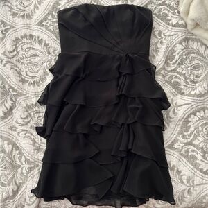 White House Black Market Strapless Black Ruffle Dress